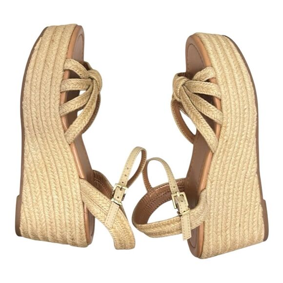 J. Crew | Strappy Raffia Espadrilles Platform Wedges Sandals Size 6.5 Shoes - Picture 7 of 11